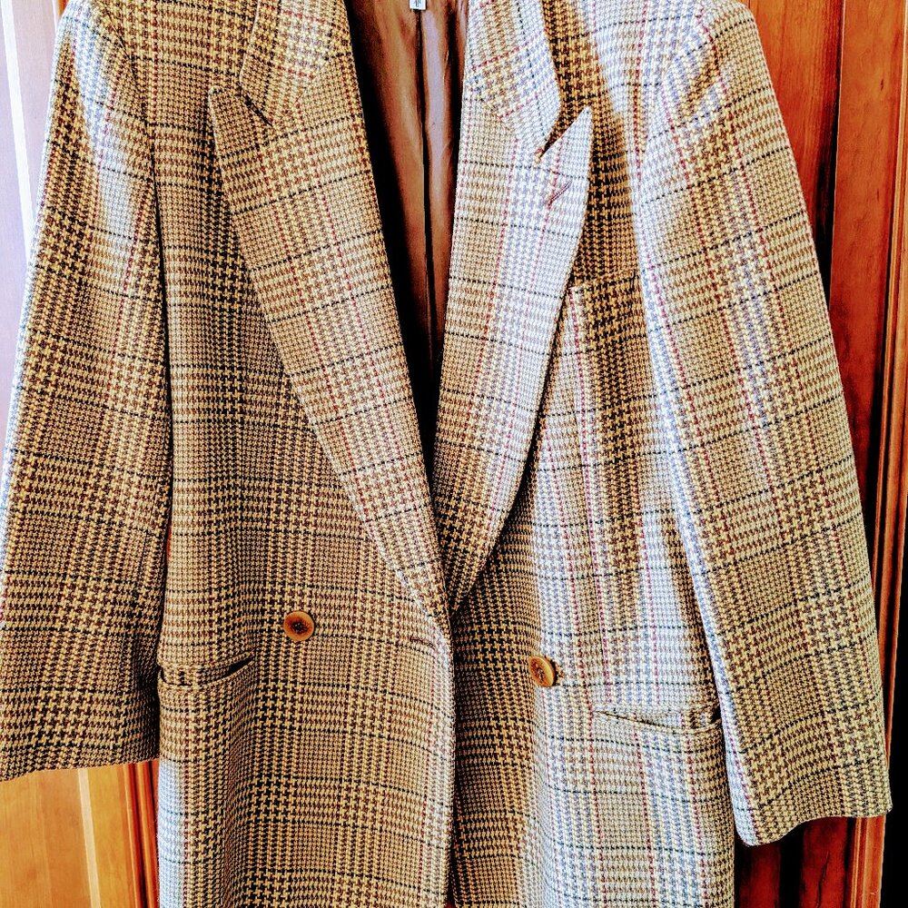 Giorgio Armani Le Collezioni plaid blazer; pale yellow and grey; size 40/6